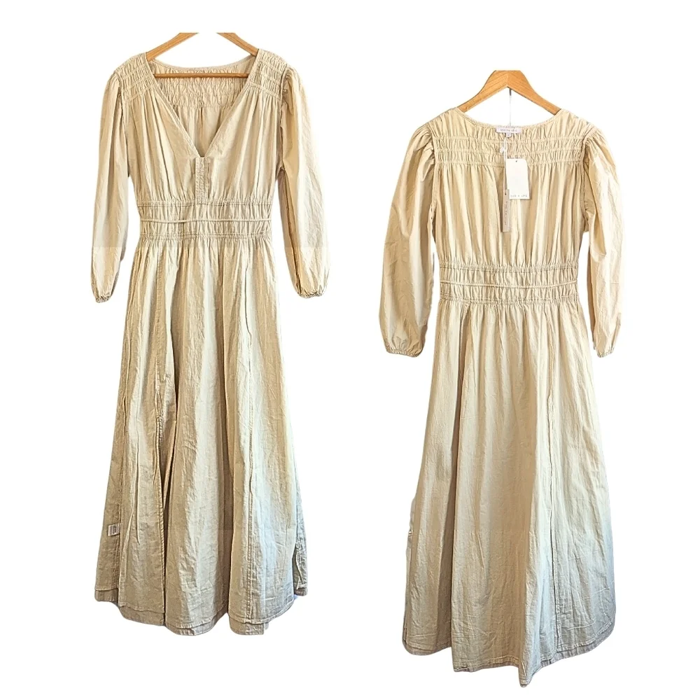 NWT LOVE THE LABEL Blake Ecru Cottagecore Smocked Puff Sleeve Maxi Dress Size L - Picture 6 of 9